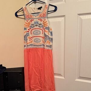 Coral & Embroidered White Dress